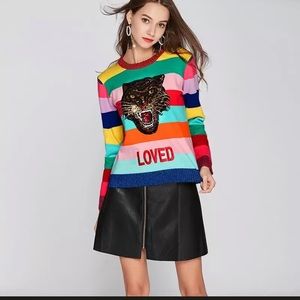 Sequin rainbow tiger striped sweater Gucci style